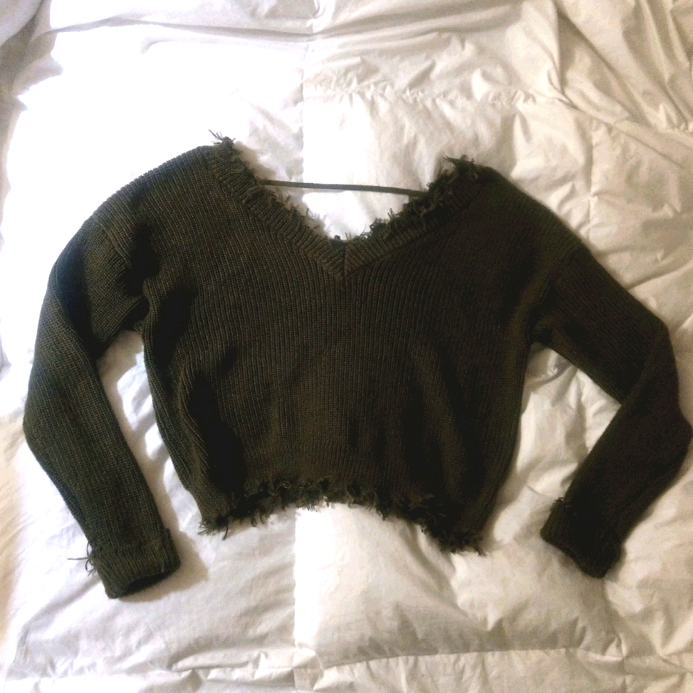 Distressed cropped sweater